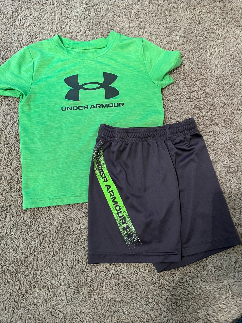 Under Armour Neon Green Logo Tee with Black Athletic Shorts